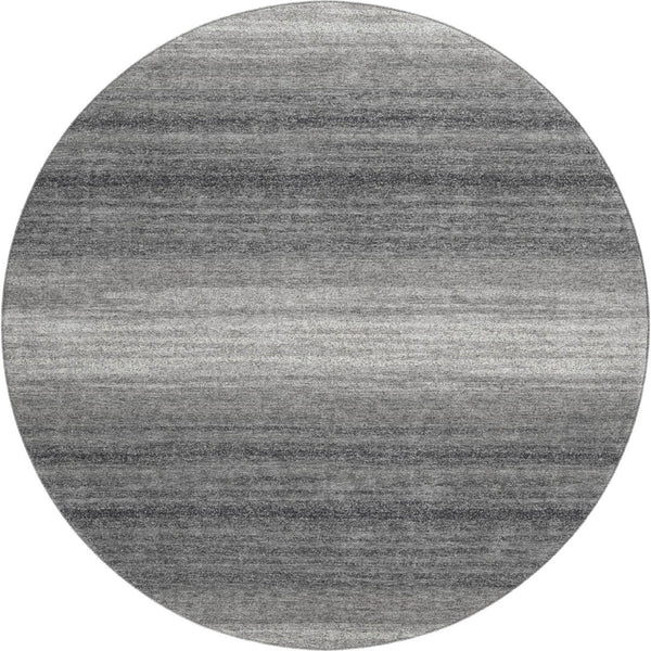 HomeRoots 8' Gray and Silver Striped Washable Round Rug - Durable, Stylish, UV-Protected for High-Traffic Areas 681116