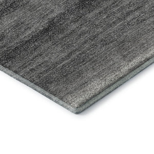 HomeRoots 8' Gray and Silver Striped Washable Round Rug - Durable, Stylish, UV-Protected for High-Traffic Areas 681116