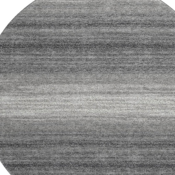 HomeRoots 8' Gray and Silver Striped Washable Round Rug - Durable, Stylish, UV-Protected for High-Traffic Areas 681116