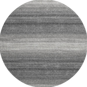HomeRoots 8' Gray and Silver Striped Washable Round Rug - Durable, Stylish, UV-Protected for High-Traffic Areas 681116