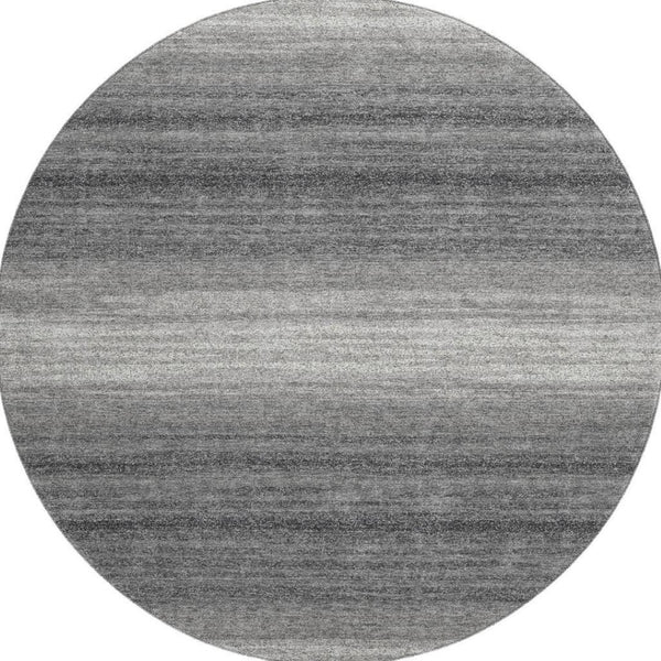 HomeRoots 8' Gray and Silver Striped Washable Round Rug - Durable, Stylish, UV-Protected for High-Traffic Areas 681116