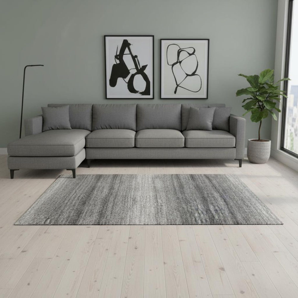 HomeRoots 8' X 10' Gray and Silver Striped Area Rug - Durable, Washable, UV Protected for Home & Outdoor Use 681117