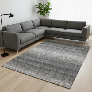 HomeRoots 9' X 12' Gray & Silver Striped Area Rug - Washable, UV-Protected, Durable for High-Traffic Areas 681118