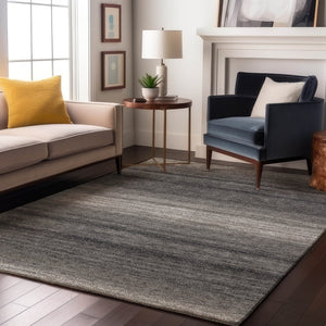 HomeRoots 9' X 12' Gray & Silver Striped Area Rug - Washable, UV-Protected, Durable for High-Traffic Areas 681118