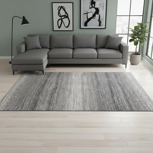 HomeRoots 10' X 14' Gray and Silver Striped Area Rug – Durable, Stain-Resistant with UV Protection for Any Space 681119