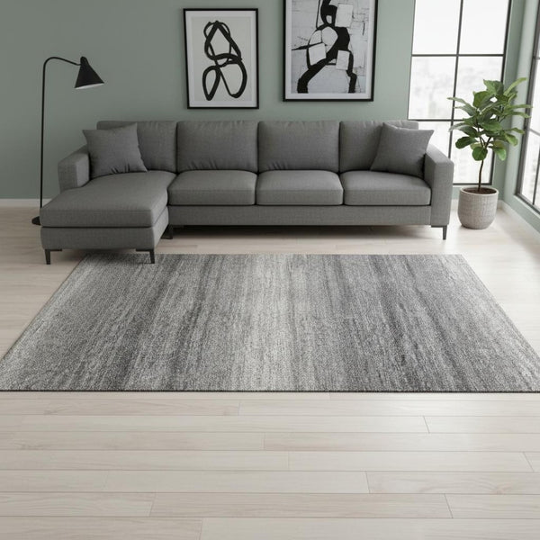 HomeRoots 10' X 14' Gray and Silver Striped Area Rug – Durable, Stain-Resistant with UV Protection for Any Space 681119