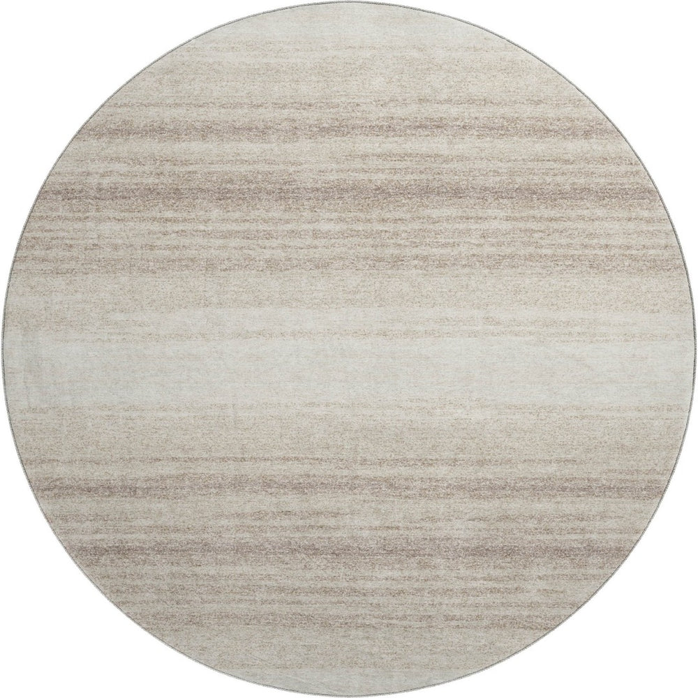 HomeRoots 8' Ivory and Beige Striped Round Rug - Washable, UV Protected, Stain Resistant, Perfect for High-Traffic Areas 681122