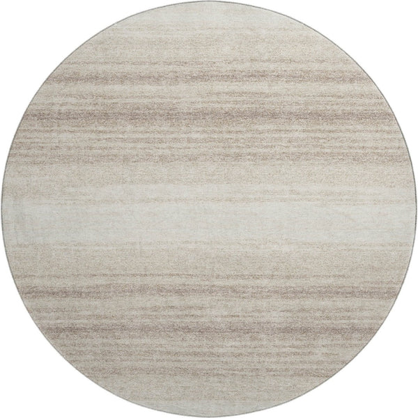 HomeRoots 8' Ivory and Beige Striped Round Rug - Washable, UV Protected, Stain Resistant, Perfect for High-Traffic Areas 681122