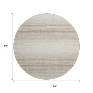 HomeRoots 8' Ivory and Beige Striped Round Rug - Washable, UV Protected, Stain Resistant, Perfect for High-Traffic Areas 681122