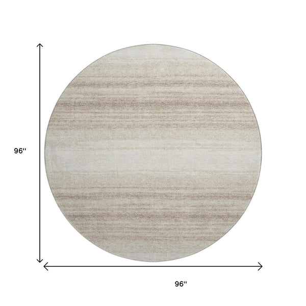 HomeRoots 8' Ivory and Beige Striped Round Rug - Washable, UV Protected, Stain Resistant, Perfect for High-Traffic Areas 681122