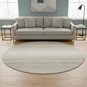 HomeRoots 8' Ivory and Beige Striped Round Rug - Washable, UV Protected, Stain Resistant, Perfect for High-Traffic Areas 681122