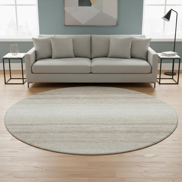 HomeRoots 8' Ivory and Beige Striped Round Rug - Washable, UV Protected, Stain Resistant, Perfect for High-Traffic Areas 681122