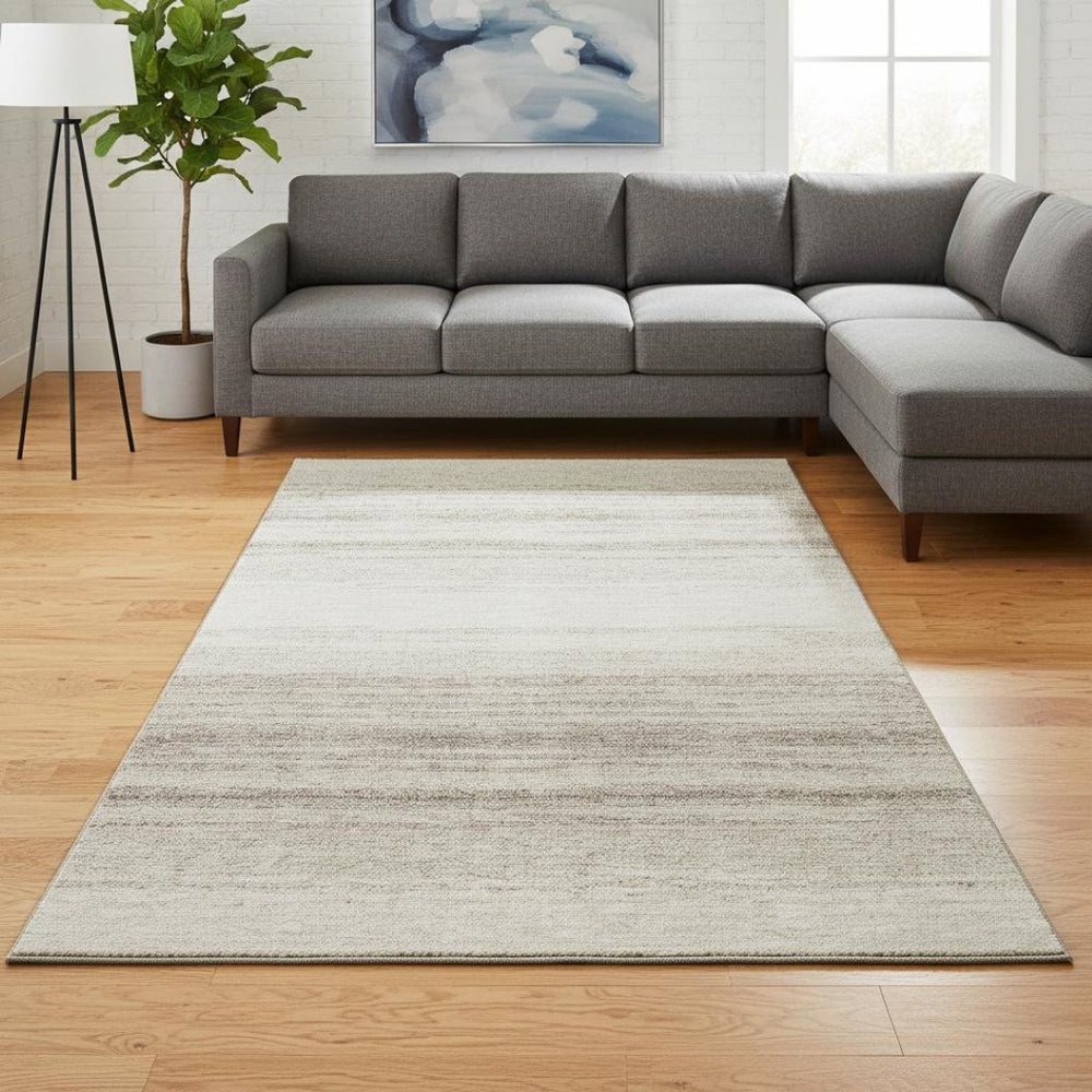 HomeRoots 8' X 10' Stylish Ivory and Beige Striped Washable Area Rug with UV Protection for Busy Homes 681123