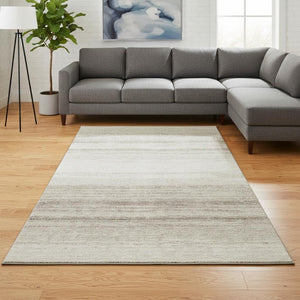 HomeRoots 8' X 10' Stylish Ivory and Beige Striped Washable Area Rug with UV Protection for Busy Homes 681123
