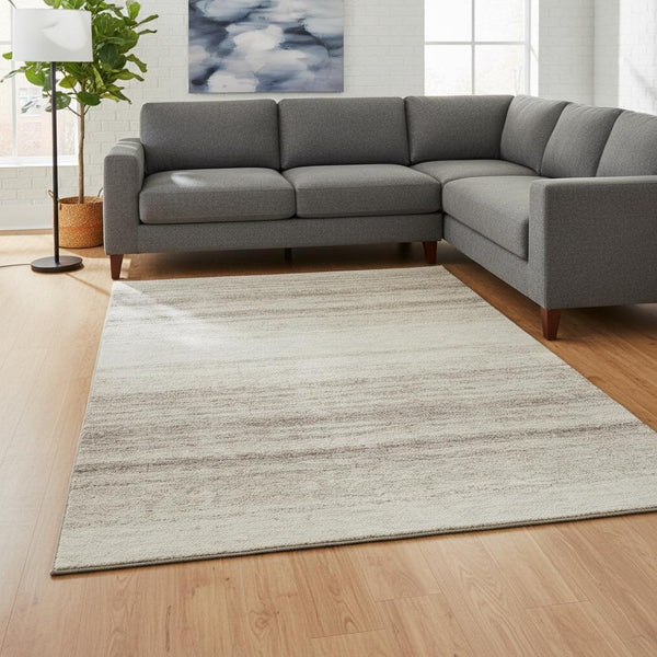 HomeRoots 9' X 12' Ivory and Beige Striped Washable Area Rug – Durable, UV-Protected, Perfect for High-Traffic Spaces 681124