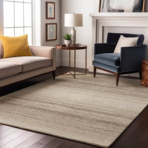 HomeRoots 9' X 12' Ivory and Beige Striped Washable Area Rug – Durable, UV-Protected, Perfect for High-Traffic Spaces 681124