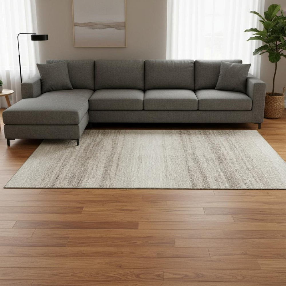 HomeRoots 10' Ivory and Beige Striped Washable Area Rug - Durable, Stain-Resistant, UV Protected for Homes 681125