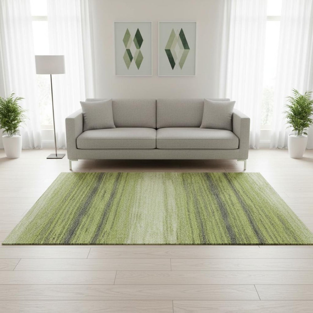 HomeRoots 5' X 8' Striped Washable Area Rug in Lime Green, Gray & Ivory - UV Protected, Stain-Resistant Style! 681127