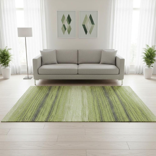 HomeRoots 5' X 8' Striped Washable Area Rug in Lime Green, Gray & Ivory - UV Protected, Stain-Resistant Style! 681127