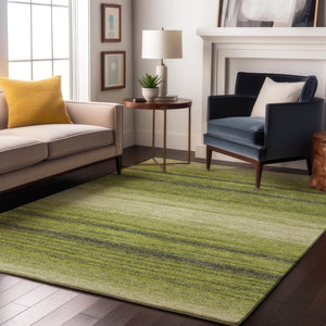 HomeRoots 5' X 8' Striped Washable Area Rug in Lime Green, Gray & Ivory - UV Protected, Stain-Resistant Style! 681127