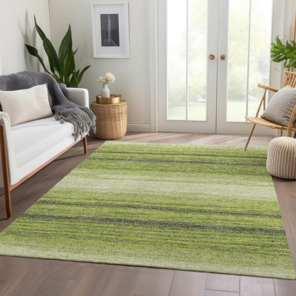 HomeRoots 5' X 8' Striped Washable Area Rug in Lime Green, Gray & Ivory - UV Protected, Stain-Resistant Style! 681127