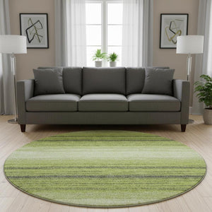 HomeRoots 8' Vibrant Lime Green, Gray & Ivory Striped Washable Round Rug with UV Protection for Any Space 681128
