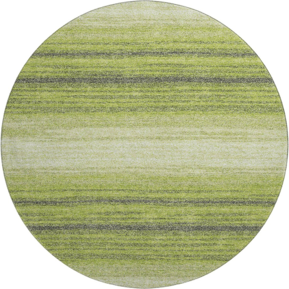 HomeRoots 8' Vibrant Lime Green, Gray & Ivory Striped Washable Round Rug with UV Protection for Any Space 681128