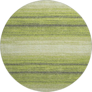 HomeRoots 8' Vibrant Lime Green, Gray & Ivory Striped Washable Round Rug with UV Protection for Any Space 681128