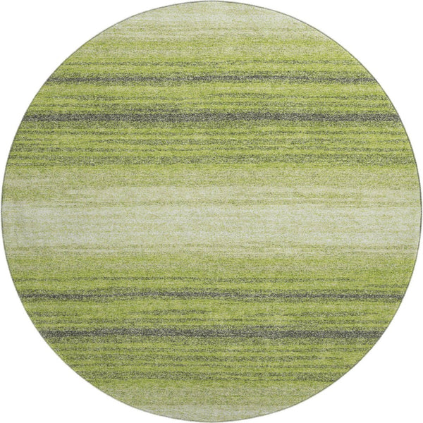 HomeRoots 8' Vibrant Lime Green, Gray & Ivory Striped Washable Round Rug with UV Protection for Any Space 681128