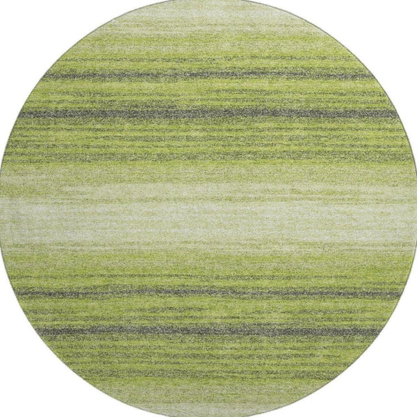 HomeRoots 8' Vibrant Lime Green, Gray & Ivory Striped Washable Round Rug with UV Protection for Any Space 681128