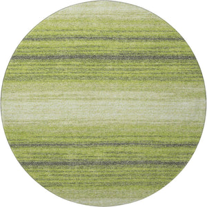 HomeRoots 8' Vibrant Lime Green, Gray & Ivory Striped Washable Round Rug with UV Protection for Any Space 681128