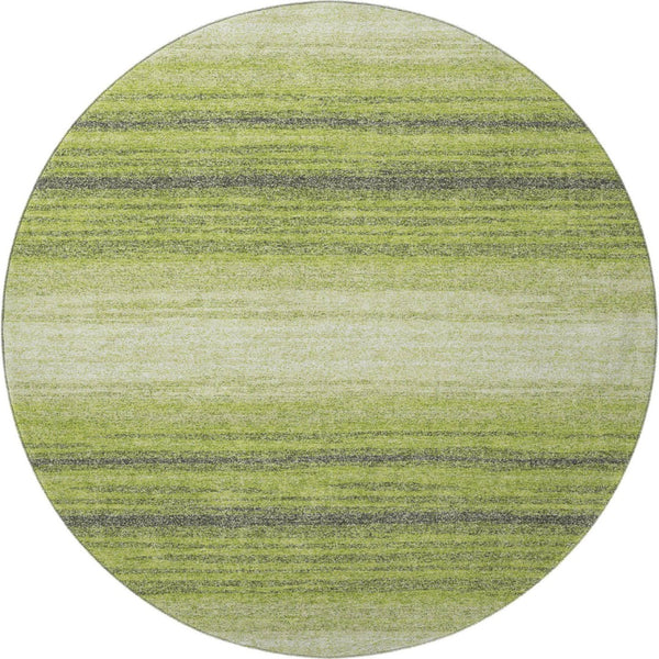 HomeRoots 8' Vibrant Lime Green, Gray & Ivory Striped Washable Round Rug with UV Protection for Any Space 681128