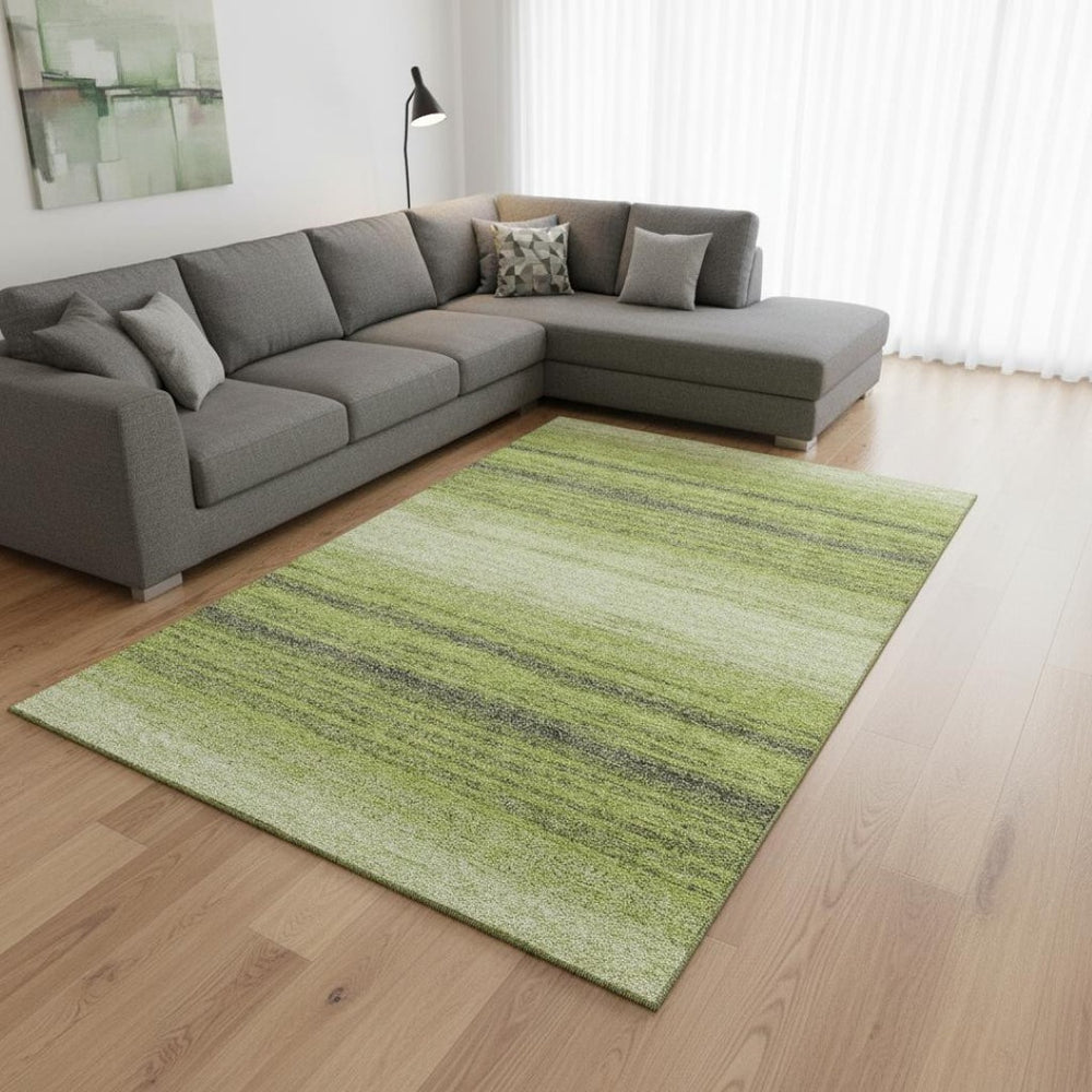 HomeRoots 8' X 10' Stylish Lime Green, Gray & Ivory Striped Washable Area Rug with UV Protection & Stain Resistance 681129