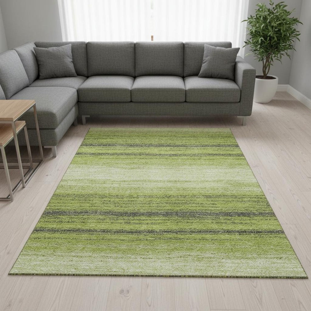 HomeRoots 10' Washable Lime Green Gray Ivory Striped Area Rug with UV Protection - Perfect for Active Homes 681131