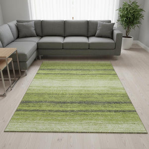 HomeRoots 10' Washable Lime Green Gray Ivory Striped Area Rug with UV Protection - Perfect for Active Homes 681131