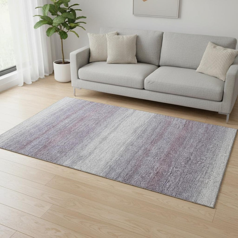 HomeRoots 5' X 8' Lavender and Ivory Striped Area Rug - Washable, UV Resistant, Stylish for Family Spaces! 681133