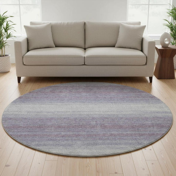 HomeRoots 8' Lavender and Ivory Striped Round Rug - Washable, UV Protected, Stain Resistant for Family Spaces 681134