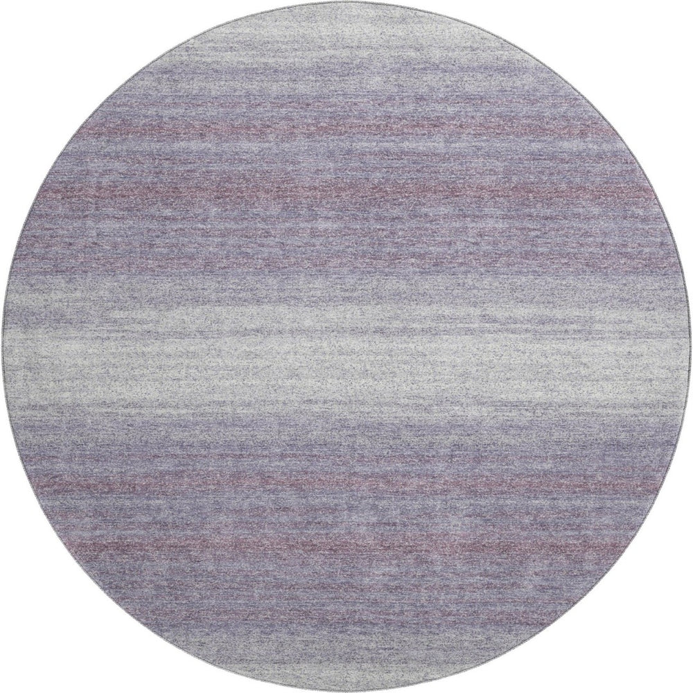 HomeRoots 8' Lavender and Ivory Striped Round Rug - Washable, UV Protected, Stain Resistant for Family Spaces 681134