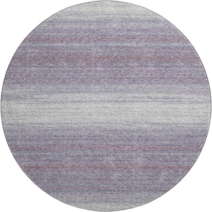 HomeRoots 8' Lavender and Ivory Striped Round Rug - Washable, UV Protected, Stain Resistant for Family Spaces 681134