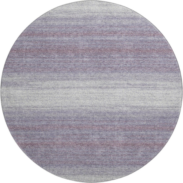 HomeRoots 8' Lavender and Ivory Striped Round Rug - Washable, UV Protected, Stain Resistant for Family Spaces 681134