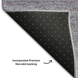 HomeRoots 8' Lavender and Ivory Striped Round Rug - Washable, UV Protected, Stain Resistant for Family Spaces 681134