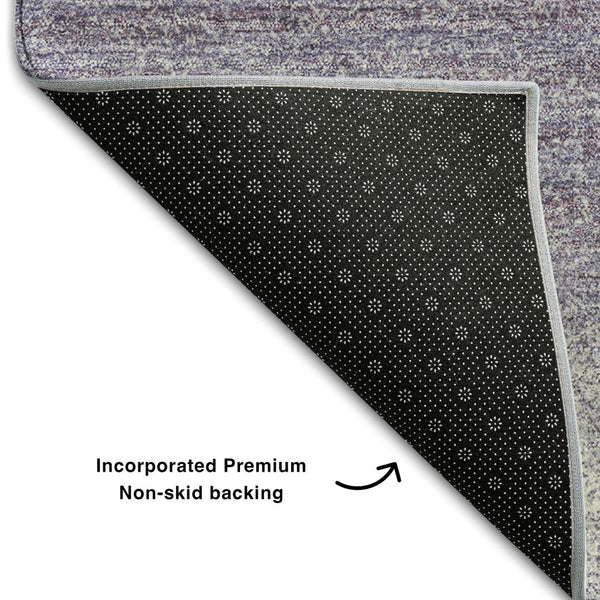 HomeRoots 8' Lavender and Ivory Striped Round Rug - Washable, UV Protected, Stain Resistant for Family Spaces 681134