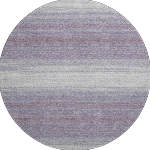 HomeRoots 8' Lavender and Ivory Striped Round Rug - Washable, UV Protected, Stain Resistant for Family Spaces 681134