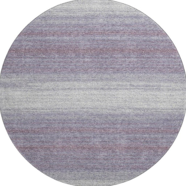 HomeRoots 8' Lavender and Ivory Striped Round Rug - Washable, UV Protected, Stain Resistant for Family Spaces 681134