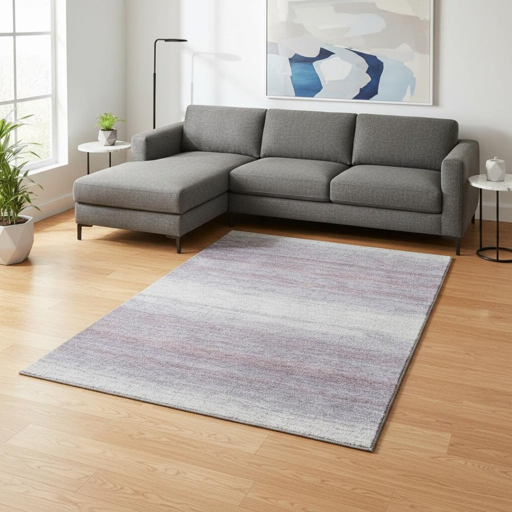 HomeRoots 8' X 10' Stylish Lavender & Ivory Striped Washable Area Rug with UV Protection for Any Room 681135