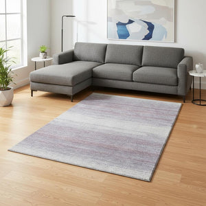 HomeRoots 8' X 10' Stylish Lavender & Ivory Striped Washable Area Rug with UV Protection for Any Room 681135