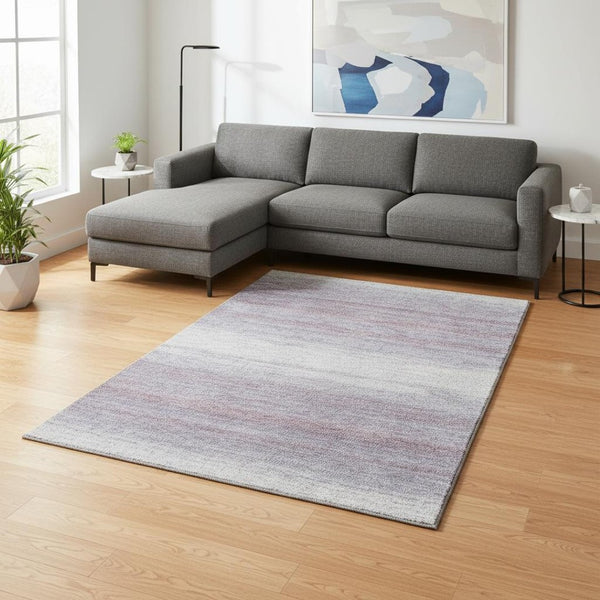 HomeRoots 8' X 10' Stylish Lavender & Ivory Striped Washable Area Rug with UV Protection for Any Room 681135