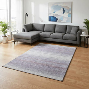 HomeRoots 9' X 12' Striped Lavender and Ivory Area Rug – Washable, UV-Protected, Durable for Busy Homes 681136
