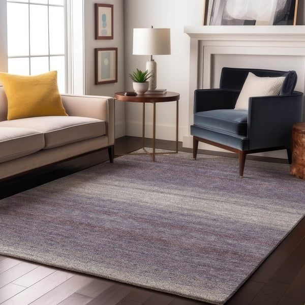 HomeRoots 9' X 12' Striped Lavender and Ivory Area Rug – Washable, UV-Protected, Durable for Busy Homes 681136