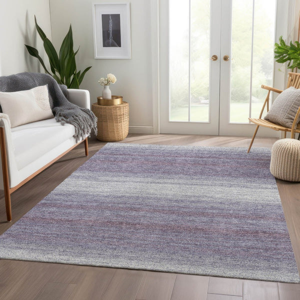 HomeRoots 9' X 12' Striped Lavender and Ivory Area Rug – Washable, UV-Protected, Durable for Busy Homes 681136